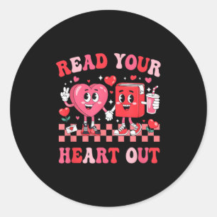 Retro Lest Dein Heft raus Valentines Lehrerbuch Runder Aufkleber
