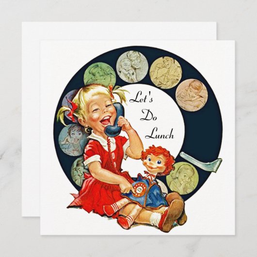 Retro LET'S Do Lunch Einladungen Long Time Friends (Vorne/Hinten)