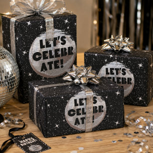 Retro Let's feiern Geburtstag Disco Ball Black Geschenkpapier Set