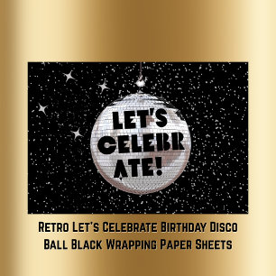 Retro Let's feiern Geburtstag Disco Ball Black Geschenkpapier Set