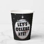 Retro Let's feiern Geburtstag Disco Ball Black Pappbecher (Rückseite)