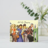 Retro LET'S GO SHOPPPING Einladung City Bus Haltes (Stehend Vorderseite)