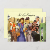 Retro LET'S GO SHOPPPING Einladung City Bus Haltes (Vorne/Hinten)