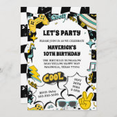 Retro Let's Party Birthday Einladung (Vorne/Hinten)