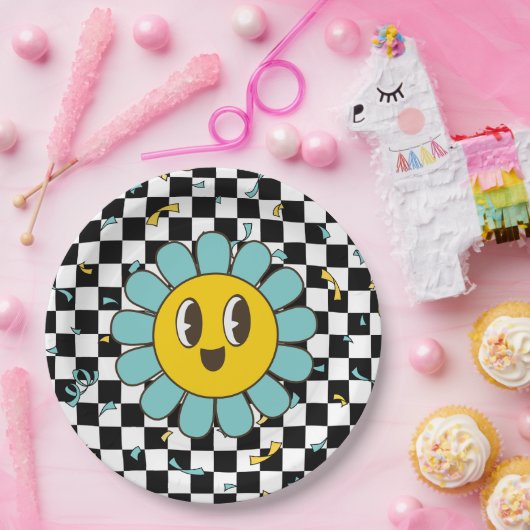 Retro Let's Party Daisy Birthday Pappteller (Party)