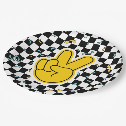 Retro Let's Party Peace Sign Birthday Pappteller (Schrägansicht)