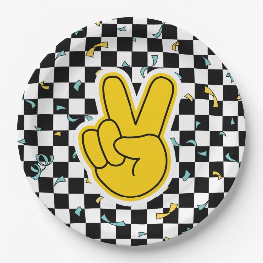 Retro Let's Party Peace Sign Birthday Pappteller (Vorderseite)