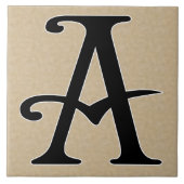 Retro Letter A in Black Monogram on Parchment Fliese (Vorderseite)