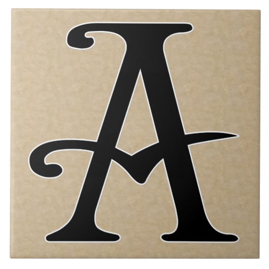 Retro Letter A in Black Monogram on Parchment Fliese (Vorderseite)