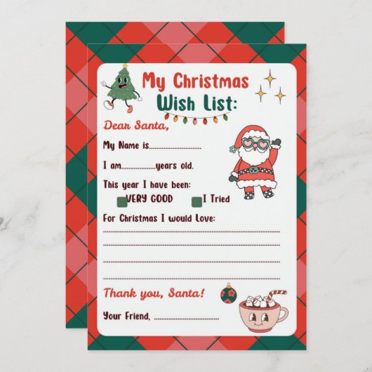 Retro Letter to Santa Wishlist Einladung (Vorne/Hinten)