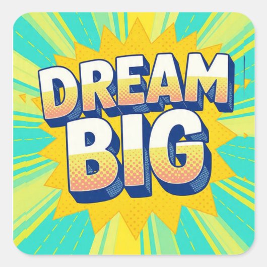 Retro lettering dream big text quadratischer aufkleber (Vorderseite)