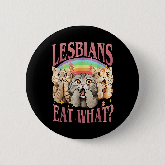 Retro LGBT essen was Cat Lesbian Pride Monat gleic Button (Vorderseite)