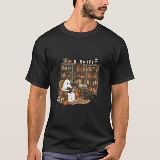 Retro Librarian Bookshelfer Boujee Ghost Cat T-Shirt (Vorderseite)