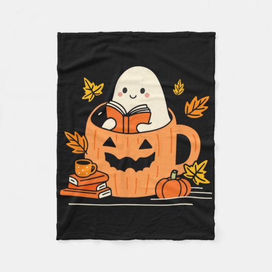 Retro Librarian Ghost Reading Books Halloween Teac Fleecedecke (Vorderseite)