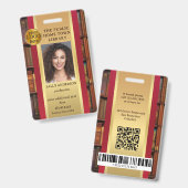 Retro Library Books Employee Photo ID Badge Ausweis (Vorder- & Rückseite)