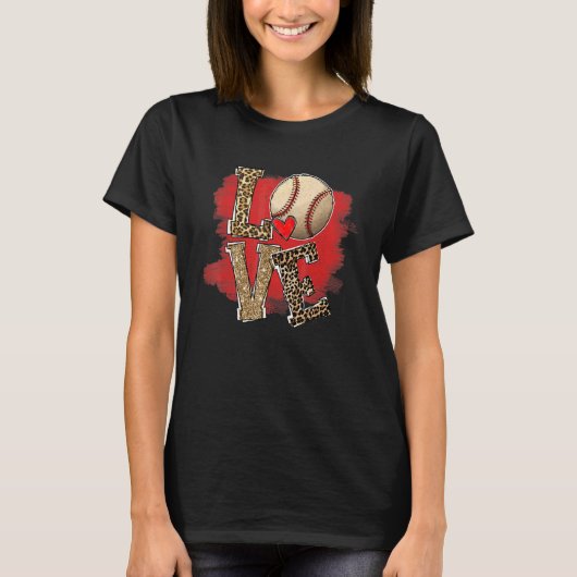 Retro-Liebe Baseball Leopard Gepard Cheetah Muster T-Shirt (Vorderseite)