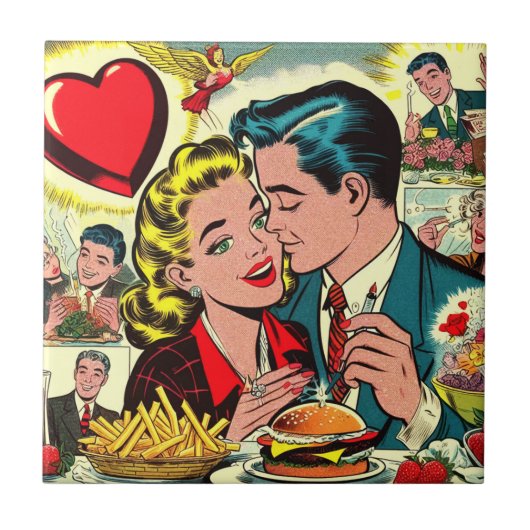 Retro Liebe Couple Comic Fliese (Vorderseite)