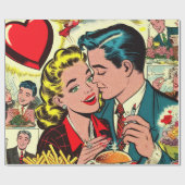Retro Liebe Couple Comic Geschenkpapier (Flach)