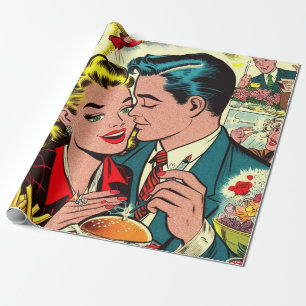 Retro Liebe Couple Comic Geschenkpapier