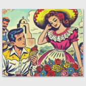 Retro Liebe Couple Comic Geschenkpapier (Flach)