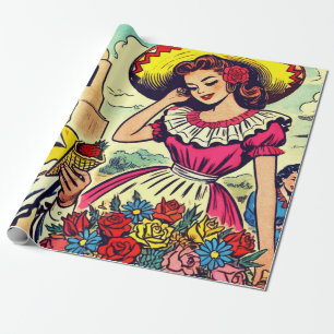 Retro Liebe Couple Comic Geschenkpapier