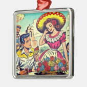 Retro Liebe Couple Comic Ornament Aus Metall (Links)