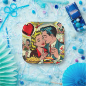 Retro Liebe Couple Comic Pappteller (Party)