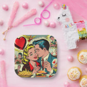 Retro Liebe Couple Comic Pappteller (Party)