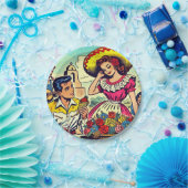 Retro Liebe Couple Comic Pappteller (Party)