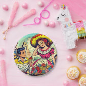 Retro Liebe Couple Comic Pappteller (Party)
