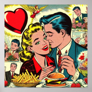 Retro Liebe Couple Comic Poster