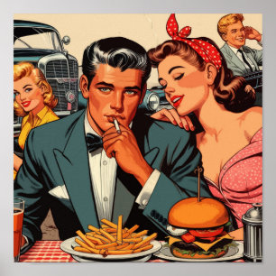 Retro Liebe Couple Comic Poster
