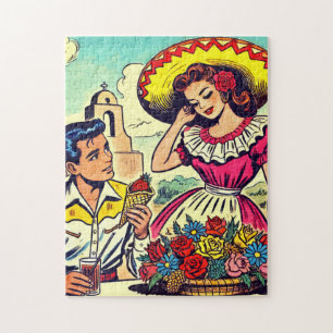 Retro Liebe Couple Comic Puzzle