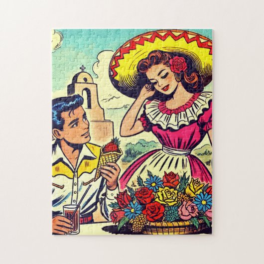 Retro Liebe Couple Comic Puzzle (Vertikal)