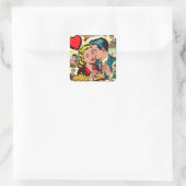 Retro Liebe Couple Comic Quadratischer Aufkleber (Tasche)