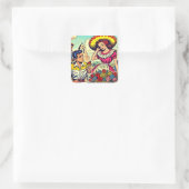 Retro Liebe Couple Comic Quadratischer Aufkleber (Tasche)