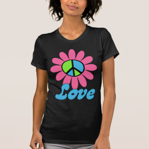 Retro-Liebe Friedenslösung Blume T-Shirt