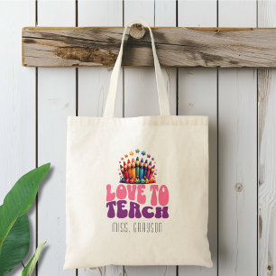 Retro "Liebe to Teach" Crayon Design Teachname Tragetasche