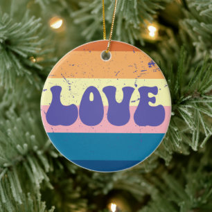 Retro-Liebe-Typografie auf Vintage-Sonnenuntergang Keramik Ornament