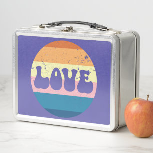 Retro-Liebe-Typografie auf Vintage-Sonnenuntergang Metall Brotdose
