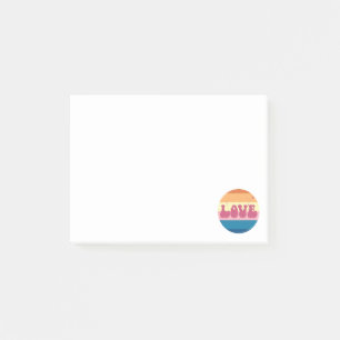 Retro-Liebe-Typografie auf Vintage-Sonnenuntergang Post-it Klebezettel