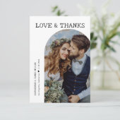 Retro Liebe und Dank White Arch Zwei Foto Hochzeit Dankeskarte (Stehend Vorderseite)