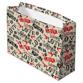 Retro-Liebe Valentinstag-Geschenktasche - Groß, gl Große Geschenktüte (Rückseite Schrägansicht)