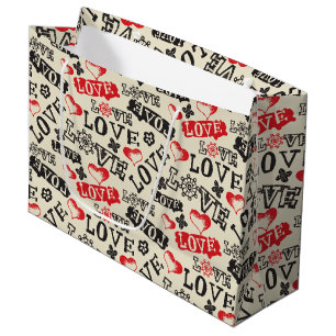 Retro-Liebe Valentinstag-Geschenktasche - Groß, gl Große Geschenktüte