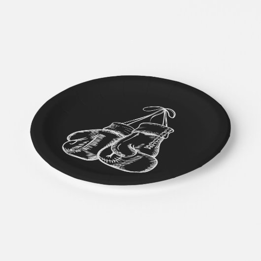 Retro Liebe White Boxing Gloves Geschenke Boxer Ge Pappteller (Schrägansicht)