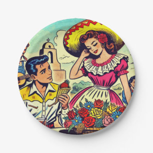 Retro-Liebespaar-Comic Pappteller