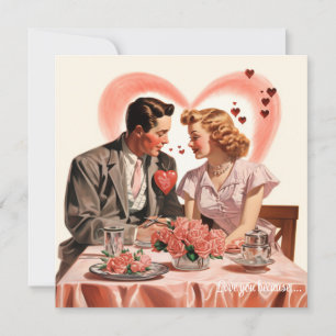 Retro-Liebespaar rote Herzen Valentinstag Feiertagskarte