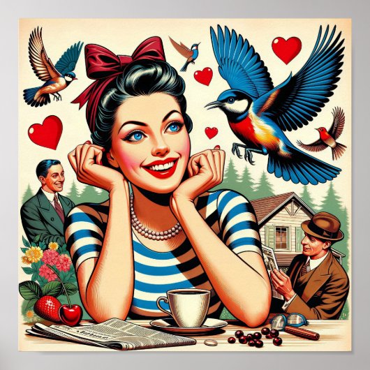Retro Liebesvögel Poster (Vorne)