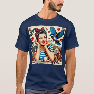 Retro Liebesvögel T-Shirt