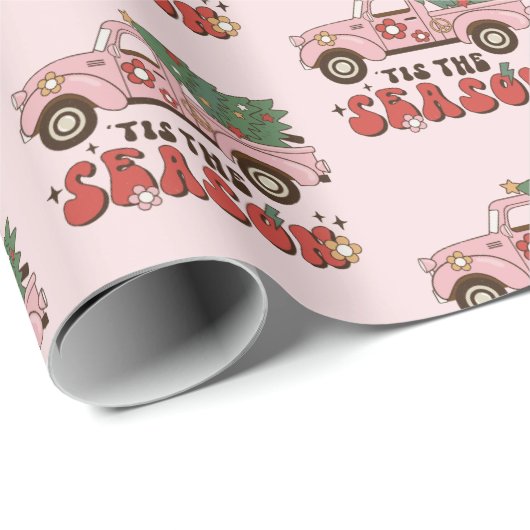 Retro Lieferwagen Truck Pink Weihnachten Geschenkpapier (Rolleneckpunkt)